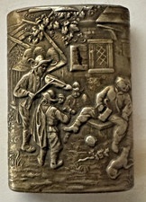 Silber 800 Streichholzdose Zündholzschachtel Gasthauszene um 1900 