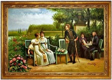 Ölbild Ladies im Garten, Adel Blumenstrauß Gemälde handgemalt signiert F:60x90cm