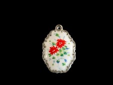 Antik Rosenthal Porzellan Anhänger Handmalerei - 5,5x4 cm - Blumendekor