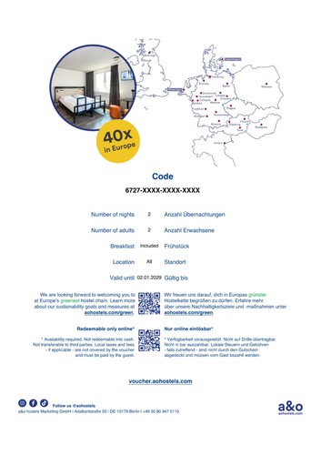 Hotelgutschein für 2 - a&o,