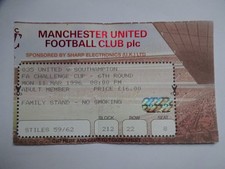 1995/96 FA Cup 6th Round Manchester United v Southampton Ticket Stub
