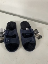 BRANDNEU WILDLEDER KUNSTFELL GEFÜTTERTE ZEHEN OFFENE HAUSSCHUHE MARINEBLAU FARBE GRÖSSE 3,4,5,6,7,8