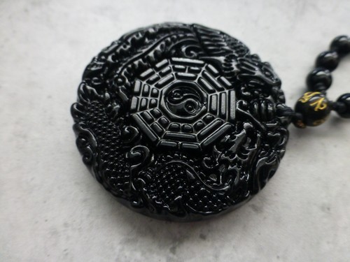 Schwarzer obsidian anhänger - schwarzer,