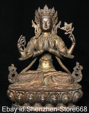 12.8" Old Tibet Bronze Gilt 4