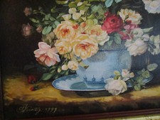 Feines Ölbild Blumenstillleben Rosen  40,2cm x 30,3 cm