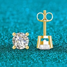 2 Echtgold Ohrringe 750 mit je 2ct Moissanite -VVS1-"D"- klassischer Ohrstecker