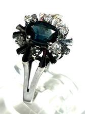 Klassischer 585 Gold 14 K Entourage Ring Weißgold 1 Saphir 6 Diamanten RG 59