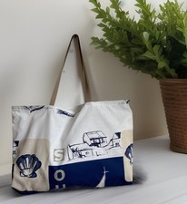 ⚜️ ?Shopper Baumwollmischung Handarbeit Genäht ✂️? Weiß Beige Blau Maritim