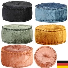 Pouf Rund Samt 40x20cm Blau/Grün Sitzpouf Sitzpuff Sitzhocker Bodenkissen