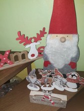 Weihnachtsdeko: 7-er-Set Figuren aus Holz u. Filz (1 x mit LED)