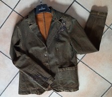 Jeansjacke Blazer Damen mit STICKEREI, 40, Braun/Kupfer