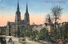 Stuttgart Marienkirche Ansichtskarte Straßenbahn Partie Kirche Gebäude