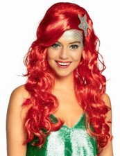 ROTE MEERJUNGFRAUEN PERÜCKE / Langhaarperücke Damen Nixen Karneval Kostüm Party