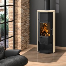 Justus Kaminofen Usedom 5 wärmePLUS 2.0 Holzofen Stahl Schwarz Sandstein