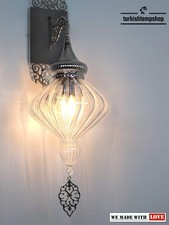 Clear Pyrex Glass Turkish Wall Lamp Blown Handmade Glass