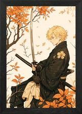 Anime Samurai im Herbst Rahmen
