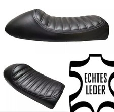 Echtleder Cafe Racer Motorrad Sitzbank Sattel Sitz Höcker Schwarz mit Streifen 
