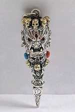 MAHAKALA Buddha VAJRA Anhänger Silber s925/999 Skull-Totenkopf, Gott, Glück, neu