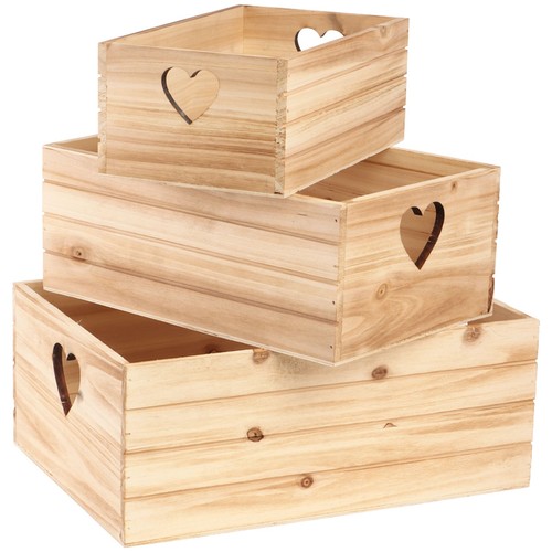3er set holzkisten mit herz - 3er,