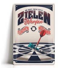 Blechschild 20x30cm Dart Zielen Werfen Fluchen Modern 3D Dartscheibe Pub Deko