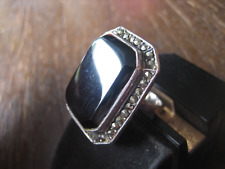 prächtiger großer Art Deco Onyx Markasit Ring 925er Silber Handarbeit RG 55