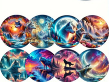 2x Wolf bunt Holz Untersetzer