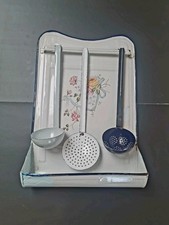 Email Küchenset Antik um 1900 - Wandaufhängung - Emaille Kellen & Schöpflöffel 