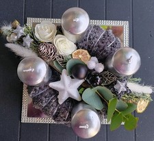 Adventskranz/Weihnachtskranz/Schwarz-Weiß-Silber/Tischkranz mit 4Kerzen/haltbar