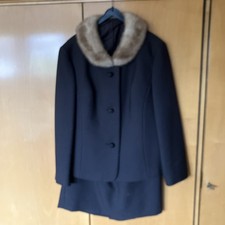 50/60er Kostüm Jacke Rock Vintage retro dunkelbraun Mocca Pelzkragen Gr. 38 40