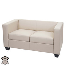 B-Ware 2er Sofa Couch Loungesofa Lille, Leder, creme