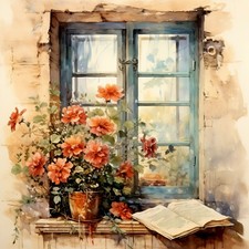 Deko Bild Vintage Altes Fenster Blumen Mediterran Wandbild Wanddeko Wandfliese