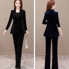 Mode Damen Samt Jacke Blazer Hose Anzug Formelle Business Ol Satz Elegant