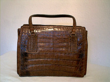 Hochwertige Jaguar Damen Handtasche Echtleder Kroko Optik in braun Luxus Vintage