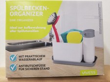 Spülbecken Organizer Sink Schwammhalter Grau Spülmittelspender Spülorganizer