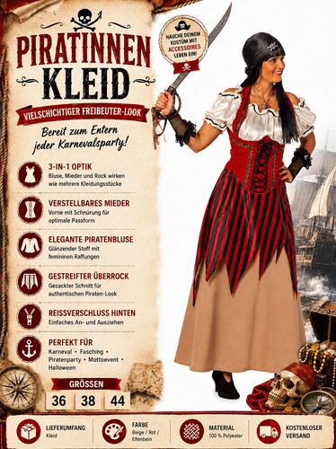 Piratinnen kleid damenkostüm - piratinnen,