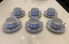 6 Tassen u. 6 Untertassen Jäger Eisenberg Original BLAU Porzellan DDR Strohblume