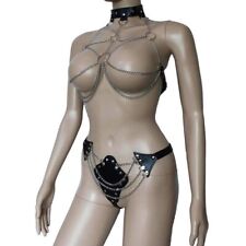 Frauen PU Leder Ketten BH Harness Körpergürtel & Dessous G-String Bikini BD