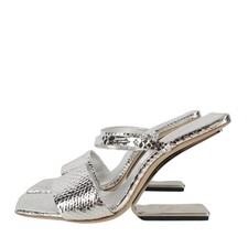 Cult Gaia Damen Schuhe Slides Gr. 38 Silber Leder Pantoletten Sommer