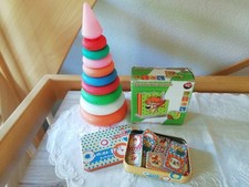 Spielzeug 3TEILE Konvolut Kleinkinder Baby Turm DDR Steckspiel Kunststoff Holz 