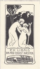 Exlibris Bookplate Klischee Otto Ubbelohde 1867-1922 Frau Kranke Berge Waldhorn