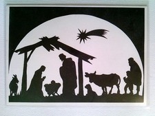 Weihnachten, Hl. Familie, Stall zu Bethlehem, Schattenbild, Klappkarte, Künstler