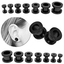 2 Stück Flesh Tunnel Schwarz Tunnelset Edelstahl Piercing Dehnstab Set Plug Ohr