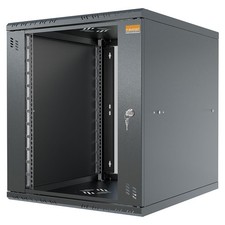 19" Netzwerkschrank Wandverteiler  12 HE 600 mm Tiefe Glastür schwarz