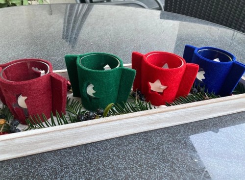 Adventsgesteck filz und holz - adventsgesteck,