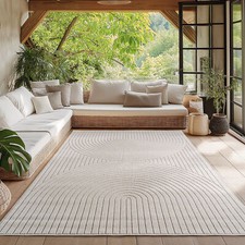 Teppich Wohnzimmer, Kurzflor Creme, Hoch-Tief-Effekt Waschbar Outdoor geeignet