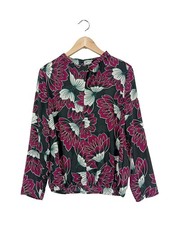 MORE & MORE Langarm-Bluse Damen Bluse Gr. DE 38 schwarz-violett-waldgrün