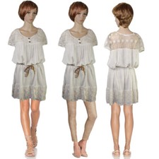 Romantische Lagenlook Shabby Chic Spitze Tunika Kleid Minikleid Luftig Gr.42 44