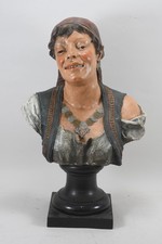 N92W30- Ernst Wahliss (1836-1900) Keramik Frauen Büste mit Holz Sockel Wien