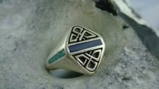 Ring Chip Inlay Siegel Indianer Westernschmuck Hopi Navajo 925er Sterling Silber