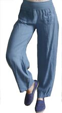 LAGENLOOK LEICHTE LEINEN HOSE 100 % LEINEN JOGHOSE JEANS BLAU